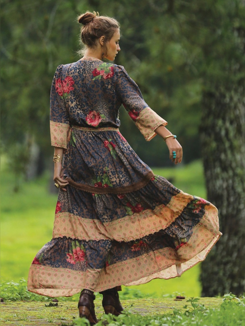 Tulle and Batiste Layla Long Sleeve Maxi Dress in Pecan